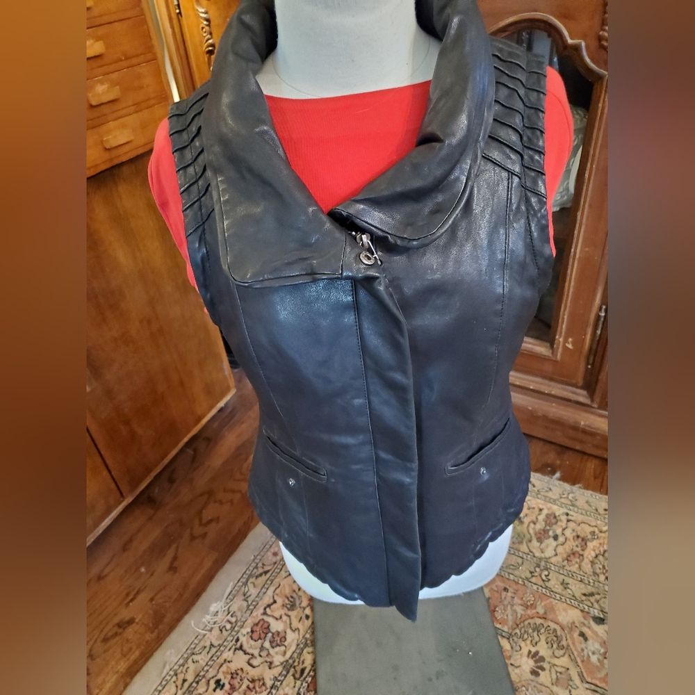 Mackage two part Black Lamb Skin Leather Jacket with Ribbed Collar - Picture 11 of 15